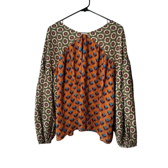 Womens Boho Long Sleeve Floral & Geometric Print Top By Bucket List Lightweight - Picture 3 of 6